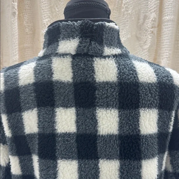 Talbots Black and White Checkered Sherpa Full Zip Jacket - Picture 5 of 10